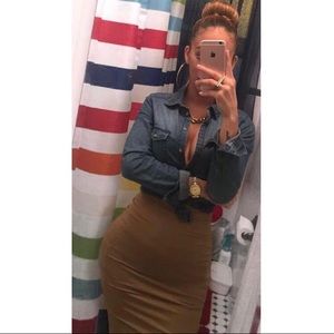 2 Piece Jean Shirt & Tan Pencil Skirt. Worn Once